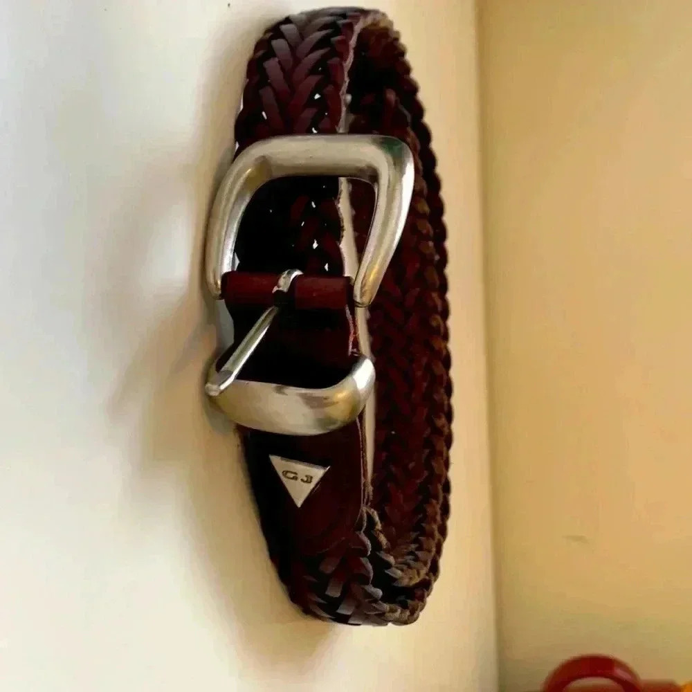 GJ braided 100% leather belt, made in Argentina, brown